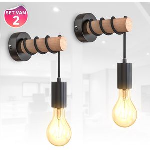 B.K.Licht - Set van 2 Wandlampen - Bedlampjes met E27 fitting - zwart