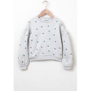 Sissy-Boy - Lichtgrijze sweater met pofmouwen en hartjes embroidery