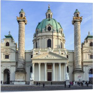 WallClassics - Vlag - Karlskirche Kerk in Oostenrijk - 80x80 cm Foto op Polyester Vlag