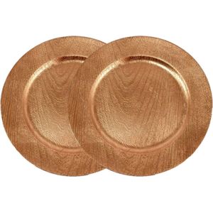 Gerim kerstdiner onderborden - 12x stuks - rond - goud - houtlook - D33 cm