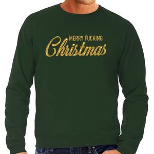 Foute Kersttrui / sweater - Merry Fucking Christmas - goud / glitter - groen - heren - kerstkleding / kerst outfit M