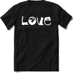 Cat Love - Katten T-Shirt Kleding Cadeau | Dames - Heren - Unisex | Kat / Dieren shirt | Grappig Verjaardag kado | Tshirt Met Print | - Zwart - XL