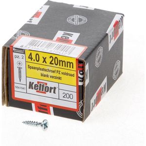 Kelfort Spaanplaatschroef platverzonken kop verzinkt pozidriv voldraad 4.0 x 20mm (Prijs per 200 stuks)