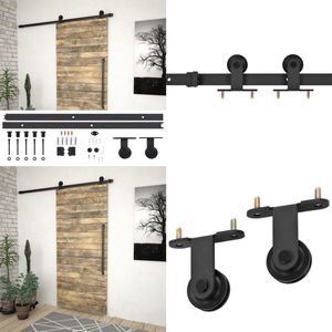 vidaXL Doos met onderdelen voor schuifdeur SKIEN 183 cm staal zwart - Onderdelen Set Voor Schuifdeuren - Onderdelen Sets Voor Schuifdeuren - Rail Voor Schuifdeuren - Rails Voor Schuifdeuren