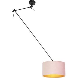 QAZQA blitz - Klassieke Hanglamp met kap - 1 lichts - L 380 mm - Zwart Goud - Woonkamer | Slaapkamer | Keuken