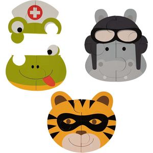 Bo Jungle - Puzzel Peuters - In Foam - Kan ook in het bad - 4 stuks per diertje - Jigsaws Baby - Badspeeltje - Animal Puzzle (3 Stuks) Tijger - Nijlpaard - Kikker