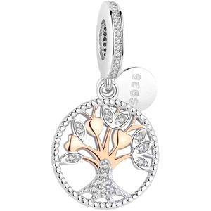 Tracelet - 925 Sterling Zilveren bedels - Familie - Tracelet - Zilveren bedels - Bedel levensboom groot | Charm in Zilver en Rosé | 925 Sterling Zilver - Pandora compatible - 925 Zilver Certificaat - Pandora compatible - Met Certificaat - Valentijn