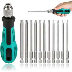 Schroevendraaierset 12-delige 1/4"" magnetische Torx-set met gat S2 staal 100 mm lange zeskant elektrische schroevendraaierbitset