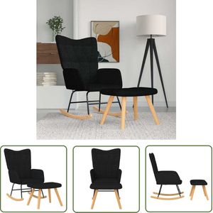 vidaXL Lounge Chair - Schommelstoel - Schommelstoel met voetenbank stof zwart - Tuinstoel - Buitenmeubel - Zwarte Stoel