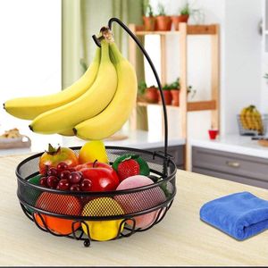 Metaal fruitschaal met bananenhouder - staand keukenopslagrek met dagelijkse fruitmand