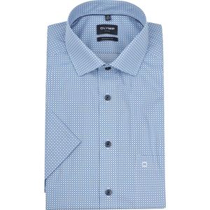 OLYMP - Short Sleeve Overhemd Luxor Print Blauw - Heren - Maat 39 - Modern-fit