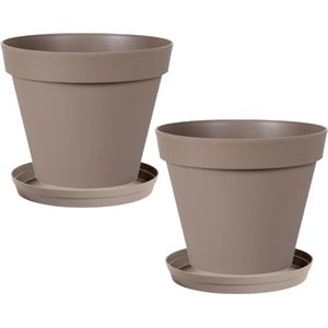 Set van 3x stuks bloempotten Toscane kunststof taupe D40 x H32 cm inclusief onderschalen D35 - Plantenpotten set