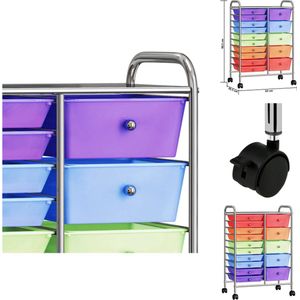 vidaXL Opbergwagen - Opbergwagens - Opbergtrolley - Opbergtrolleys - Opbergtrolley met 15 lades mobiel XXL kunststof meerkleurig