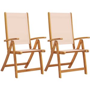 vidaXL Inklapbare Tuinstoel - Inklapbare Tuinstoelen - Tuinstoel - Tuin Stoel - Tuinstoelen inklapbaar 2 st massief acaciahout en textileen