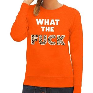 What the Fuck tekst sweater oranje dames - dames trui What the Fuck tijgerprint - oranje kleding L