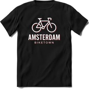 Amsterdam Bike Town T-Shirt | Souvenirs Holland Kleding | Dames / Heren / Unisex Koningsdag shirt | Grappig Nederland Fiets Land Cadeau | - Zwart - L