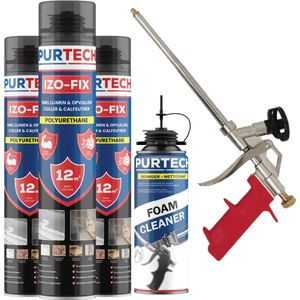 Purtech - Izo-fix Combibox - PUR montageschuim - Pu schuim - 10x izo-fix 850ml 1x Pistool 1x Reiniger 500ml