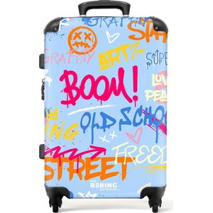 NoBoringSuitcases.com® - Koffer groot - Rolkoffer lichtgewicht - Kleurrijke graffiti print met tekst en spetters - Reiskoffer met 4 wielen - Grote trolley XL - 20 kg bagage