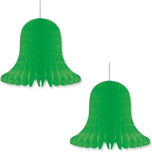 2x Groene decoratie klokken/kerstklokken lampionnen 20 cm - feestversiering/kerstversiering