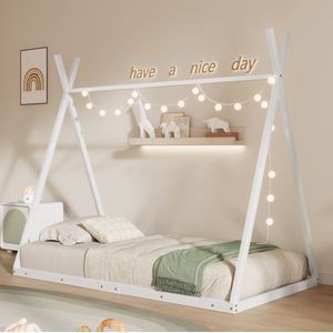 Sweiko Kinderbed, 90x200cm ijzeren frame bed, Babybed, driehoekig, stabiel,Uniek en stevig, Wit