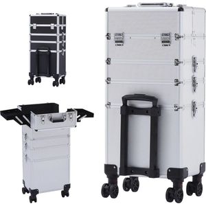 4-in-1 Make-up Koffer met Uittrekbare Rolgreep - Ruime Cosmetica Trolley met 8 Sloten