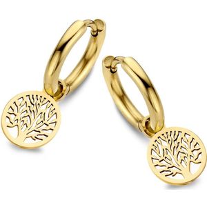 CO88 Collection Oorbellen Dames - Oorbellen met Hanger - Levensboom - Ø12mm - Staal - Goudkleurig - 8CE-70162