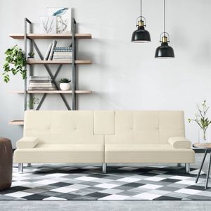 The Living Store Slaapbank Crème Kunstleer - 200x89x70cm - Verstelbare rugleuning - Slaapbank - Sofa Bed - Lounge Bank - Creme Kleur - Kunstleder