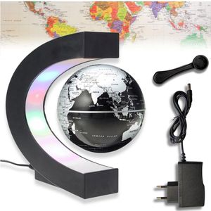 Zwevende wereldbol - magnetisch - LED - 17,5 cm - zwart RGB