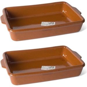 Set van 2x stuks bruine terracotta ovenschaal/serveerschalen 28 x 18 x 5 cm - Pamplona - Ovenschotel schalen - Bakvorm/braadslede