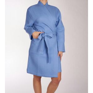 SCHIESSER Essentials badjas - dames badjas wafelpique blauw - Maat: S