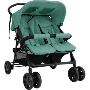 vidaXL - Tweelingkinderwagen - staal - groen