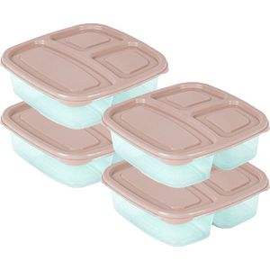 Plasticforte Vershoudbakje - 4x - 3-vaks - 1,2L - meal prep - herbruikbaar - taupe - vaatwasser bestendig - magnetron bakjes