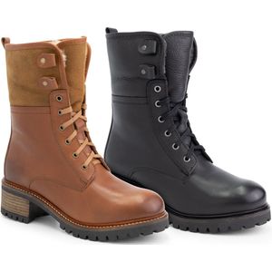 Mysa Daisy dames leren enkellaarzen - Gevoerde veterschoenen - Zwart Leer