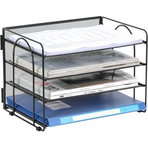 Praktische Bureau Organizer met Vier Compartimenten voor Documenten en Tijdschriften in Elegant Zwart Design