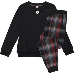 La-V pyjama sets voor Meisjes met jogging broek van flanel Zwart/Rode 152-158