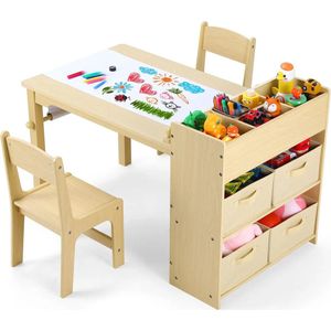 YOLO SHOP®-kindertafel-met opbergruimte-2 kinderstoeltjes en kinderbankje met opbergruimte