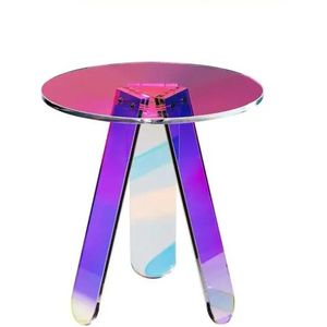 Comnox - Ronde Regenboog Acryl Bijzettafel - Minimalistisch Design - Transparante Kristalheldere Salontafel - 12mm Dik Paneel