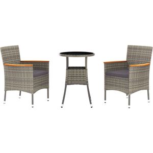 vidaXL 3-delige Bistroset met kussens - Grijs Tuinstoel - Bistroset - Lounge Set - Outdoor Furniture - Patio Set