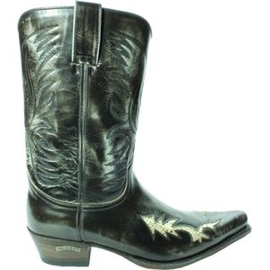 Sendra Boots 9393 Mimo Zwart Heren Cowboy Western Boots Spitse Neus Schuine Hak Glanzend Leer Vintage Look Brede Leest Echt Leer Maat 44