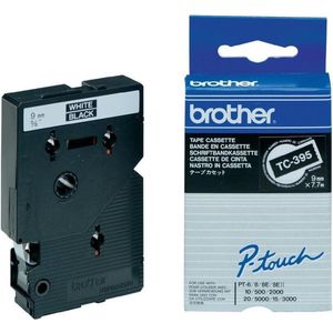 Brother TC labeltape Wit op zwart, TC-395, 9 mm