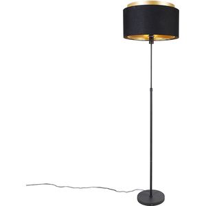 QAZQA shade-duo - Moderne Vloerlamp | Staande Lamp met kap - 1 lichts - H 176 cm - Zwart Goud - Woonkamer | Slaapkamer | Keuken