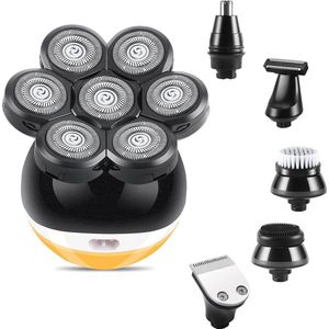 6-in-1 Elektrisch Kaal Scheerapparaat voor Heren - 7D Roterend - Waterdicht - Geen Absolute Baardtrimmer - Draagbaar - Oplaadbaar - Draadloos - Nat en Droog - Tondeuse Set
