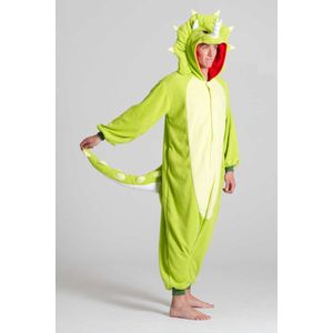 KIMU Onesie Triceratops Pakje - Maat 74-80 - Dinosauruspak Kostuum Groen Pak - Peuter Boxpakje Jumpsuit Pyjama Dino Jongen Meisje Fleece Festival