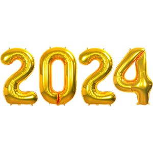 Folie Ballon Cijfer 2024 Oud En Nieuw Versiering Nieuw Jaar Feest Artikelen Happy New Year Decoratie Goud - XL Formaat