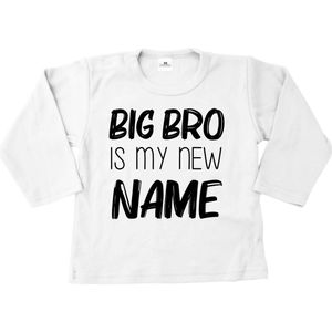 Grote broer shirt-Bekendmaking zwangerschap-Big Bro is my new name-Wit-Maat 134/146