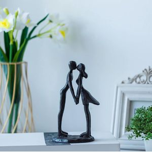 Metalen kussend paar beeldje, modern decoratief figuur en ijzeren figuur, gepersonaliseerd sculptuur ornament, witte abstracte figuren, jubileum bruiloft een souvenir cadeau voor je vrouw, vriendin, kupplungs