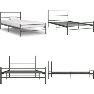 vidaXL Bedframe metaal grijs 100x200 cm - Bedframe - Bedframes - Eenpersoonsbed - Eenpersoonsbedden