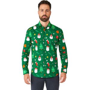 OppoSuits SHIRT LS Festivity Green - Heren Overhemd - Kerstshirt - Groen - Maat S