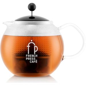 Bodum | Assam Theepot met filter - infuser / Tea Press | Glas | Zwarte deksel | Groot 1L