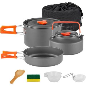 Campingpannenset - Lichtgewicht kookgerei voor buiten - 3 stuks - Aluminium
